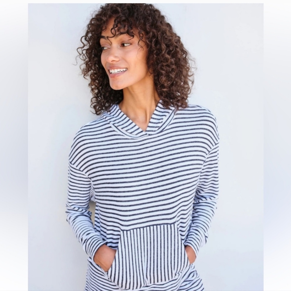 Sundry By "Anthropology" Navy & White Striped Hoodie - Picture 3 of 5